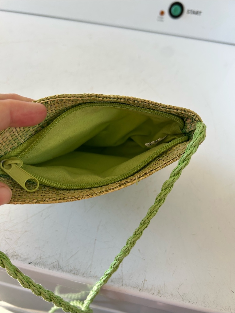 Straw Crossbody Bag with Lime Green Interior and Strap